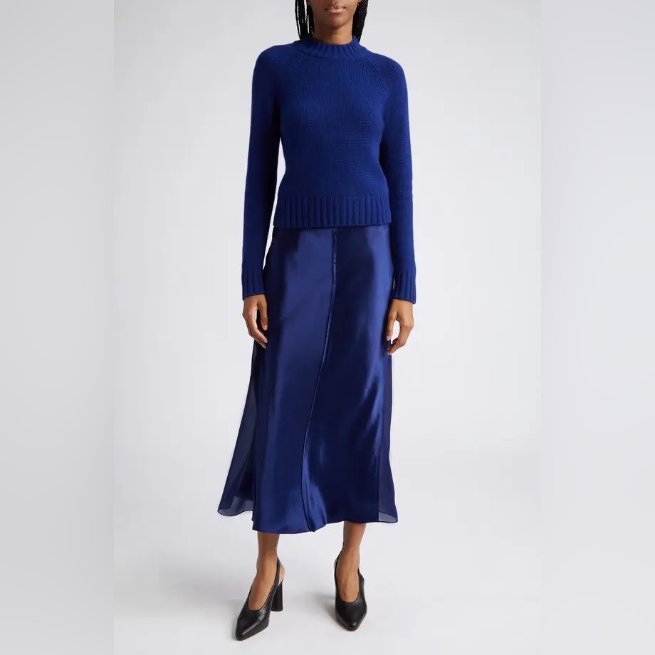Vince Blue Satin Midi Skirt